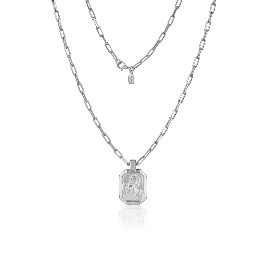 Aries Pendant Zodiac Birthstone Necklace in Silver