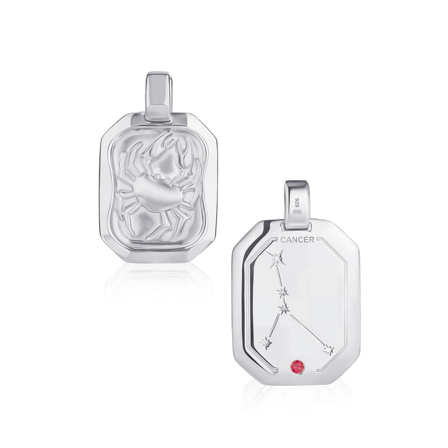 Cancer Pendant Zodiac Birthsone Necklace in Silver