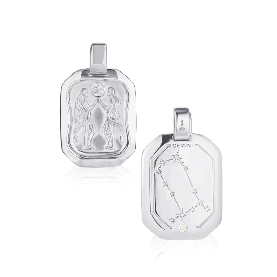 Gemini Pendant Zodiac Birthstone Necklace in Silver