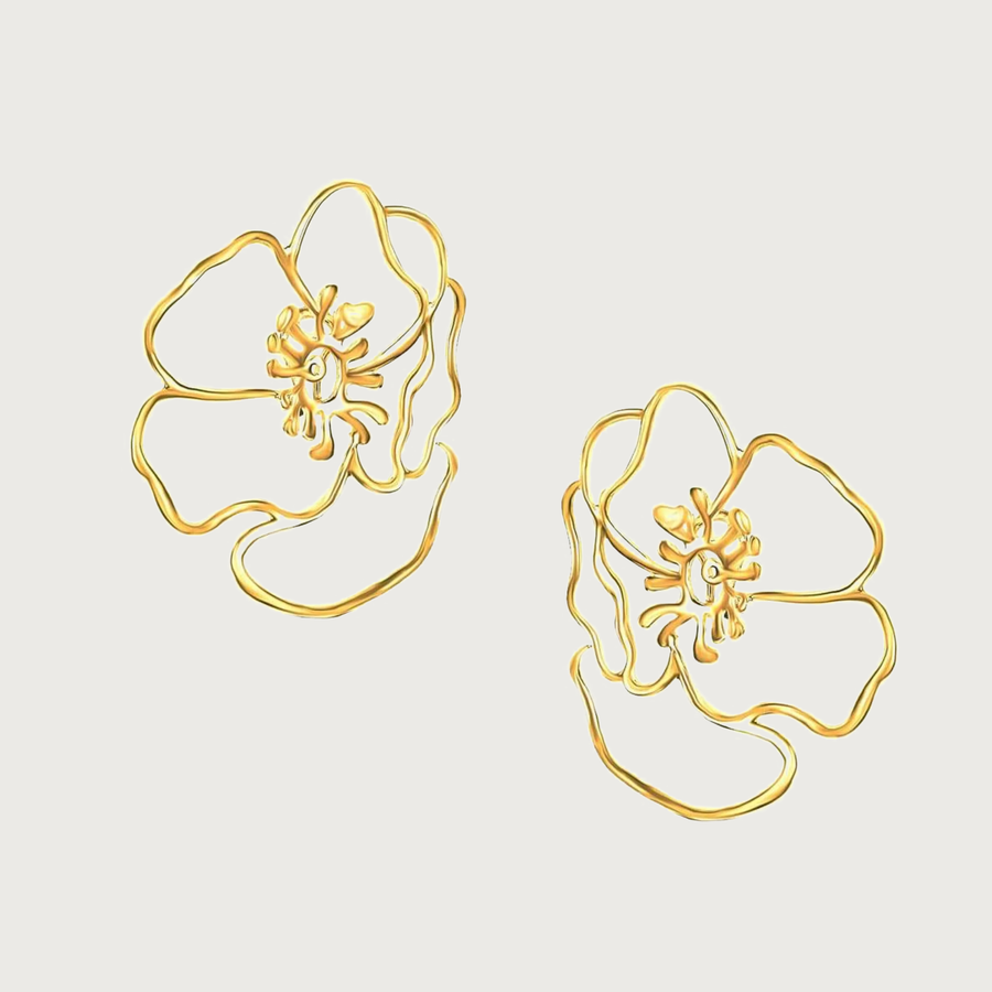 Gold Anemone Flower Earring
