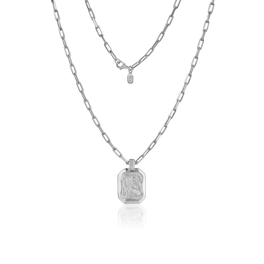 Leo Pendant Zodiac Birthstone Necklace in Silver