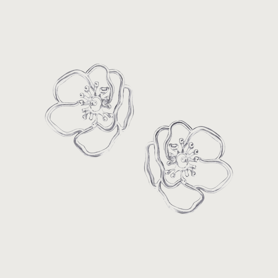 Silver Anemone Flower Earring