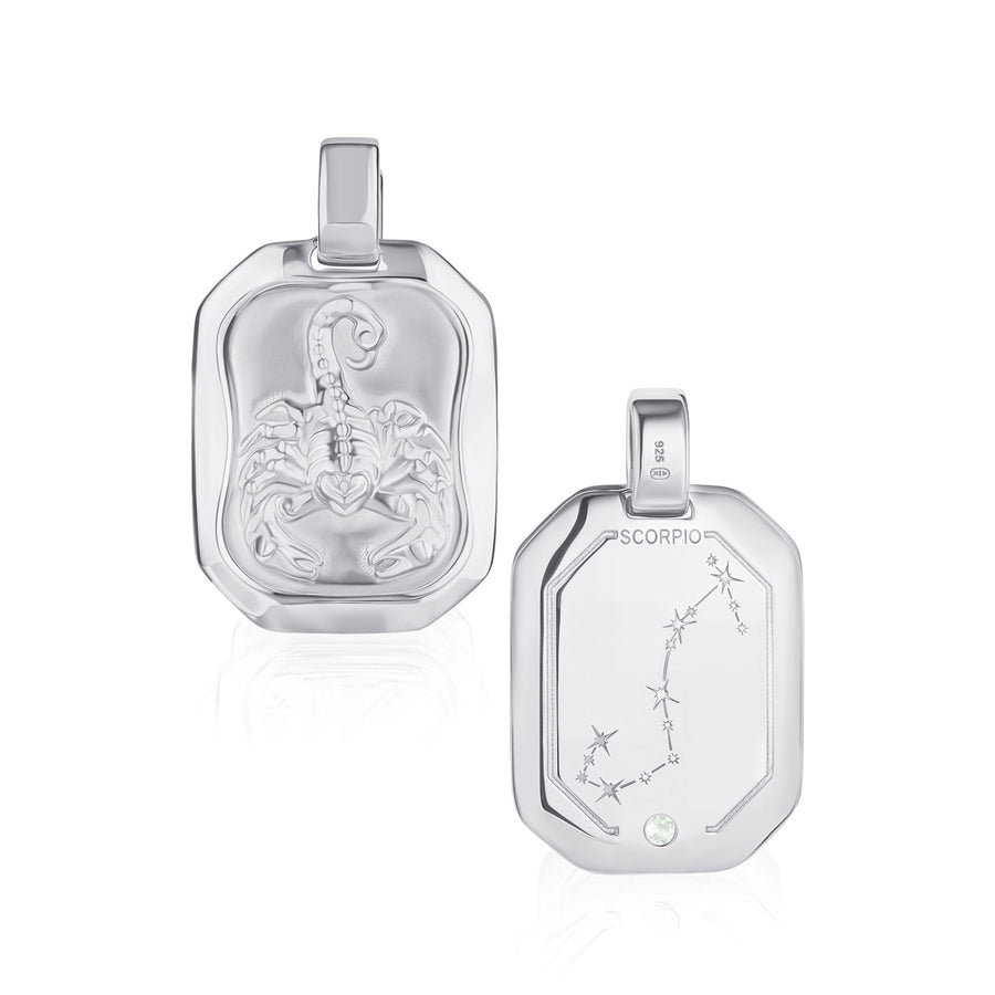 Scorpio Pendant Zodiac Birthstone Necklace in Silver