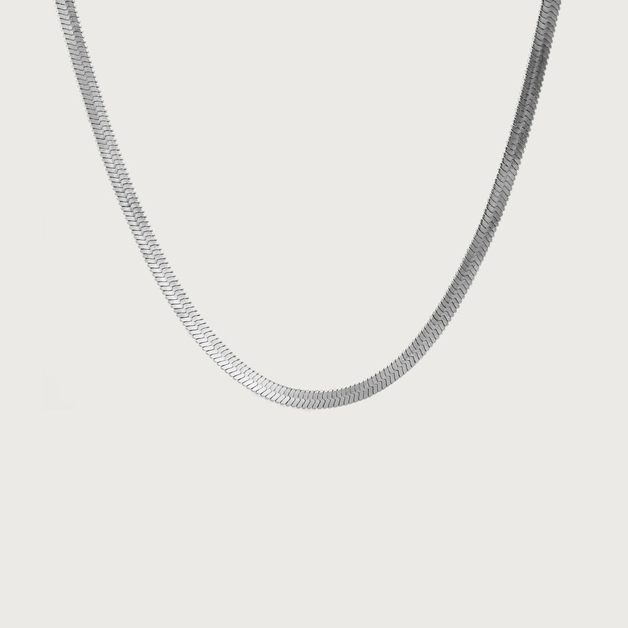 Snake Herringbone Chain Necklace in Silver