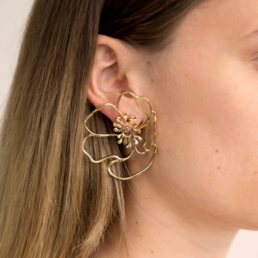 Gold Anemone Flower Earring