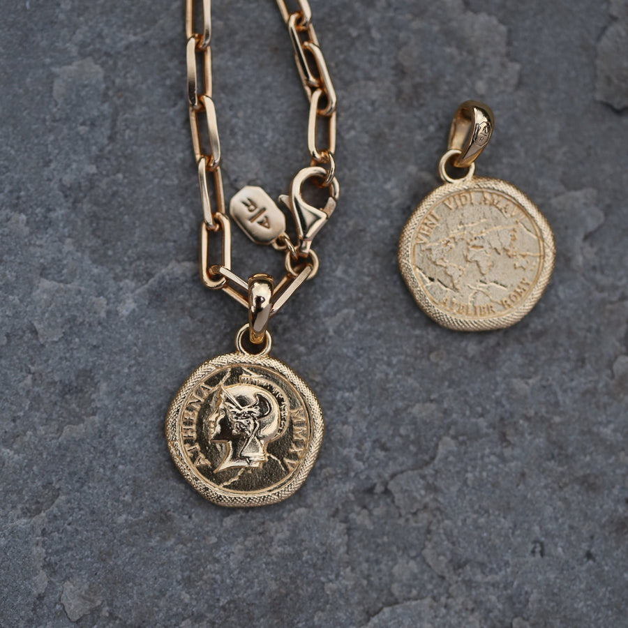 Shop our best-selling Athena Goddess coin, perfect everyday staple. Add to any of your necklace! Jewellery that lasts forever, designed in London.
