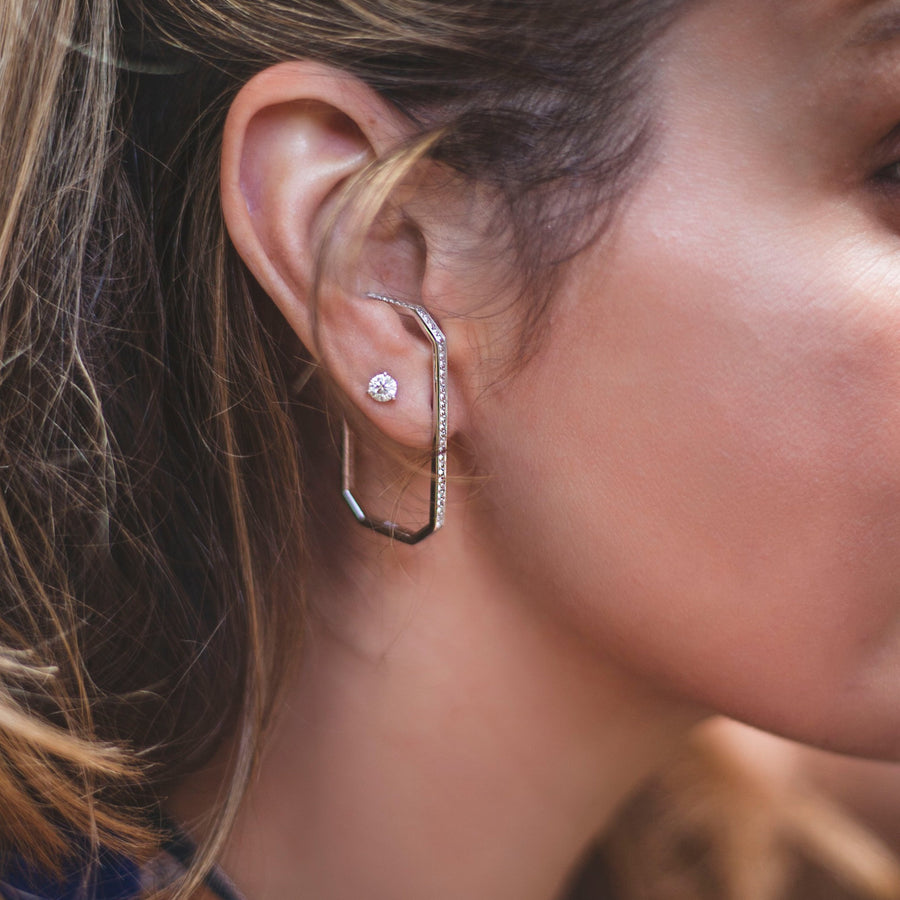 The Lara L Earrings Silver with Pave