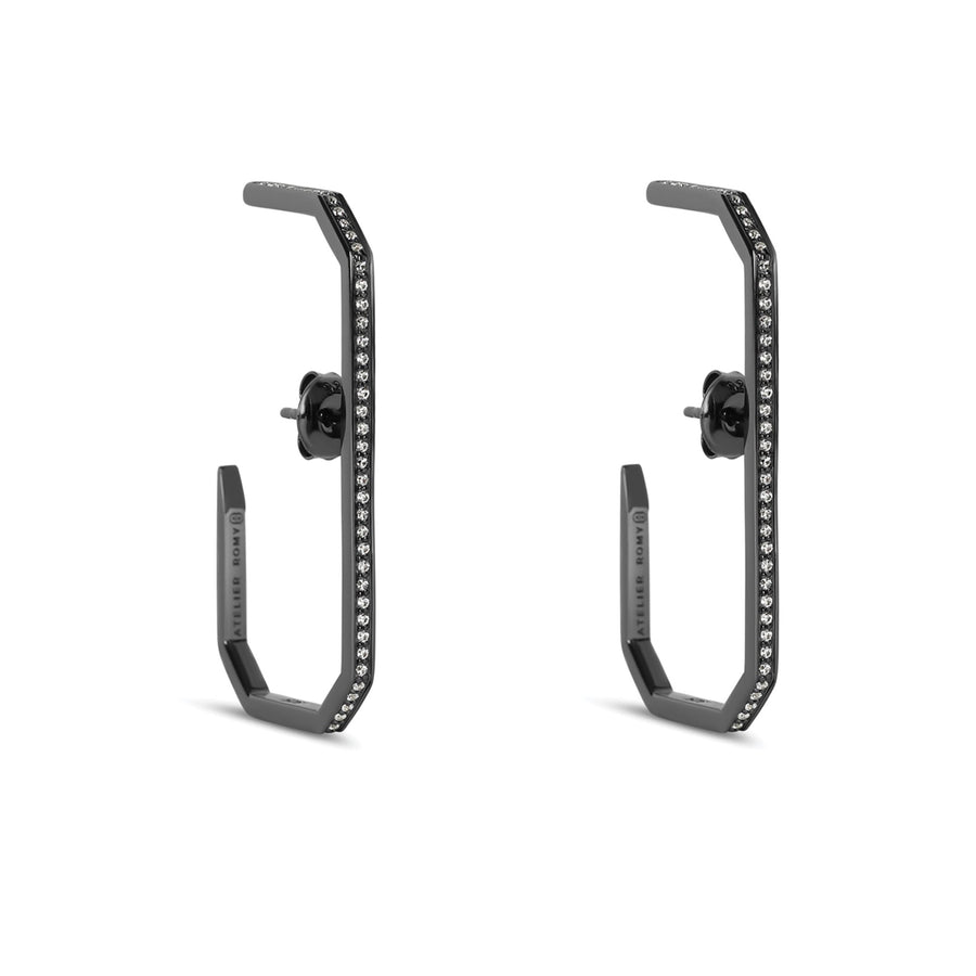 The Lara L Earrings Black Rhodium with Pave