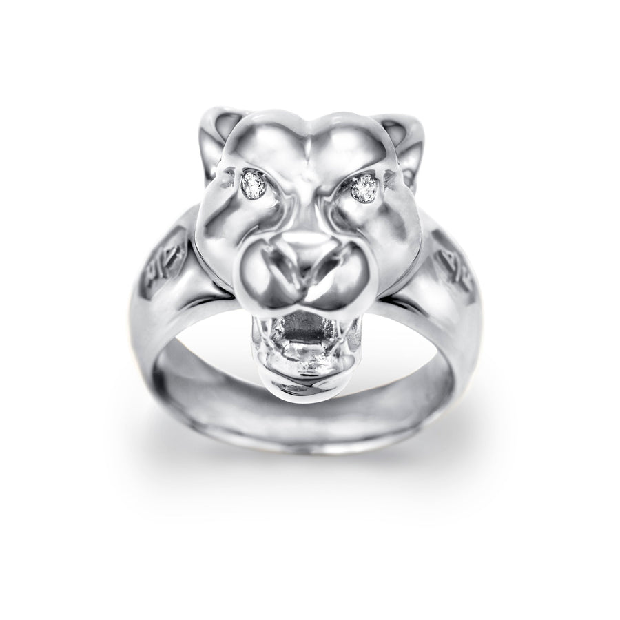 Leopard Ring Silver with Diamond Eyes