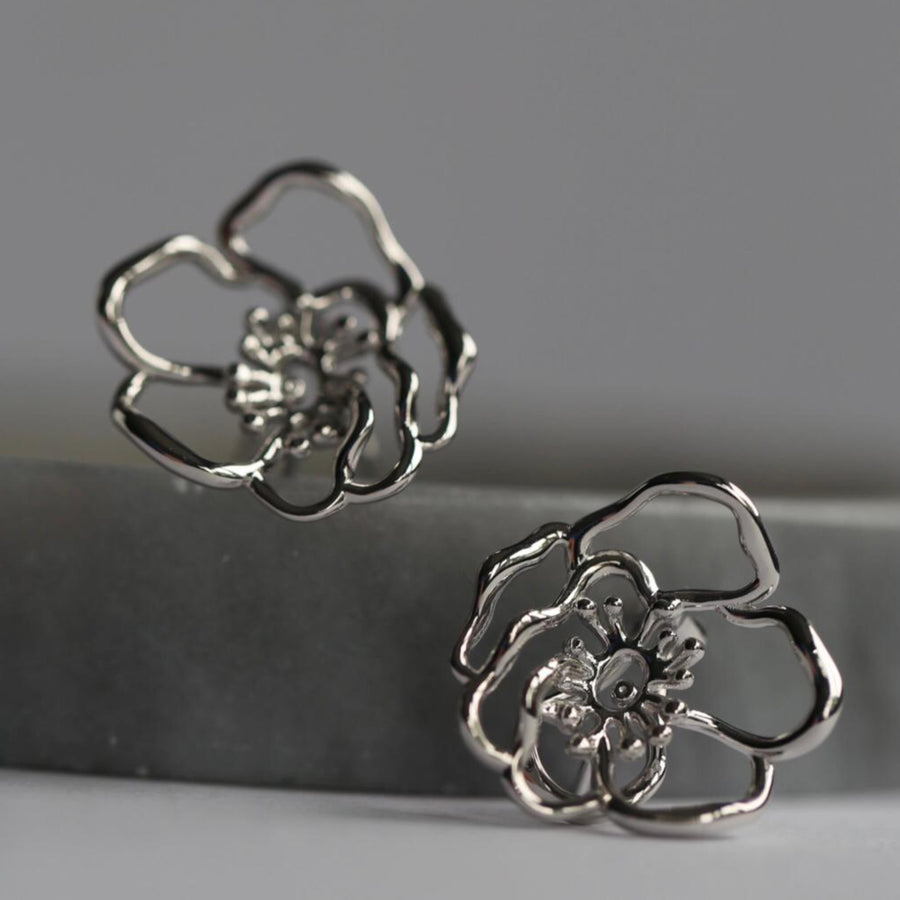 Mini Silver Anemone Flower Earring