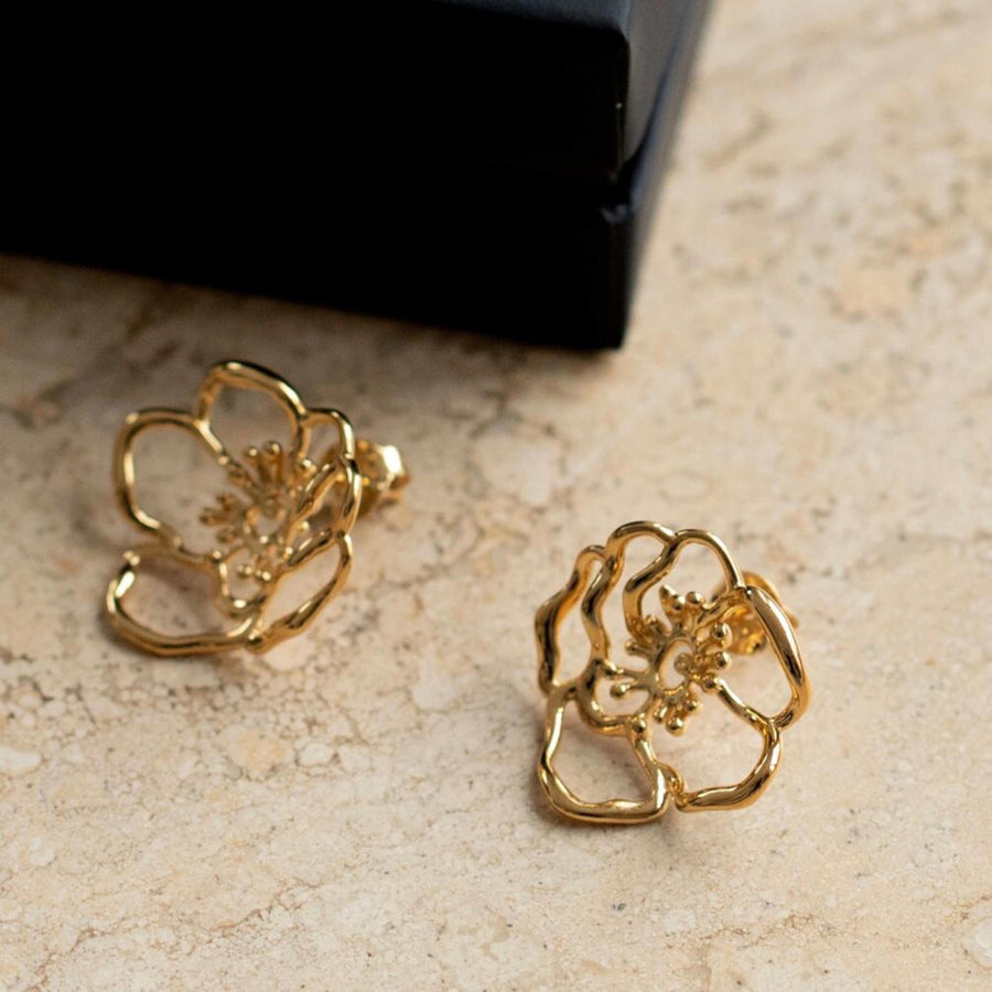 Mini Gold Anemone Flower Earrings