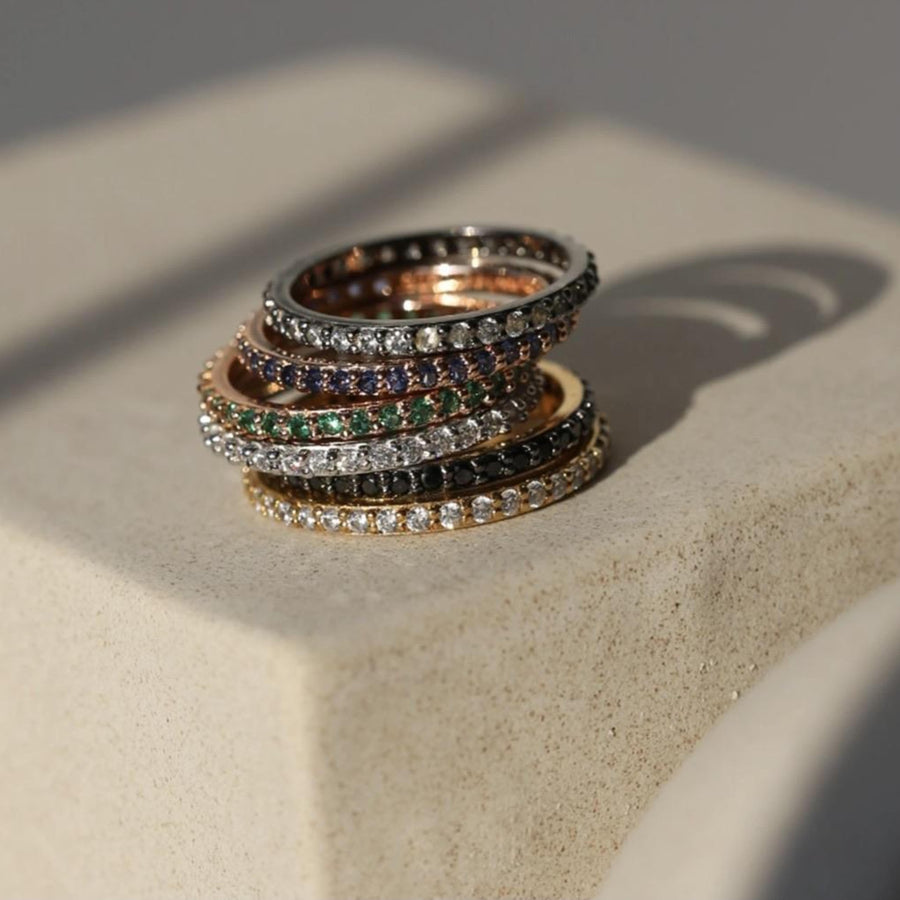 Eternity Ring Rose Gold with Green Pave